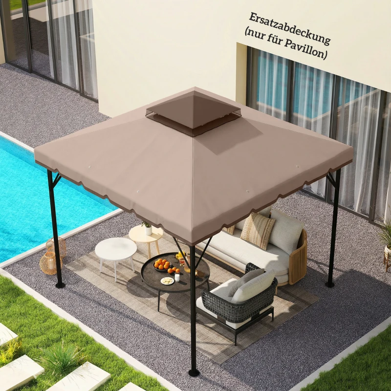 Outsunny Ersatzdach für Pavillon 3x3m Wasserabweisend Pavillondach mit Doppeldach Wasserablauflöchern Khaki