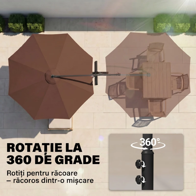 Outsunny Ombrellone da Giardino 3x2.5 m a Braccio Inclinabile con Manovella, in Acciaio e Poliestere, Marrone
