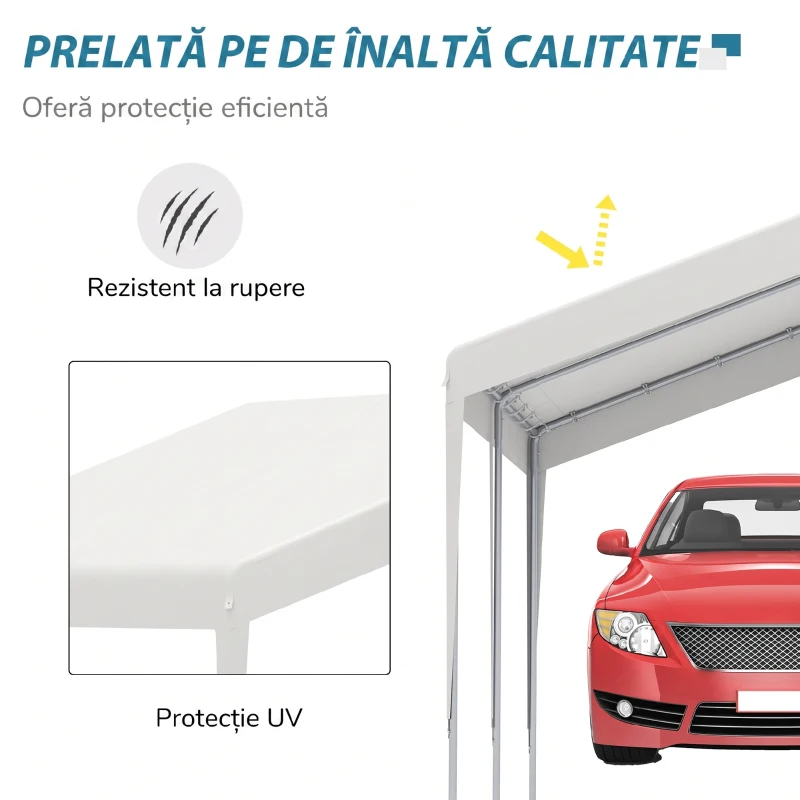 Outsunny Foisor 4x4m cu Acoperis de Protectie impotriva Razelor UV, Ploaie si Vant pentru Vehicule, Nunti si Petreceri - Alb