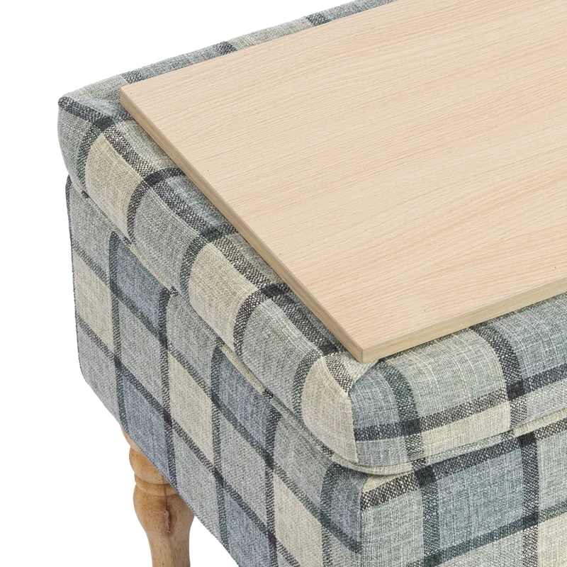 HOMCOM Linen Fabric Upholstered Footstool, Rectangular Storage Stool with Removable Top, Padded Seat and Hidden Space, Grey