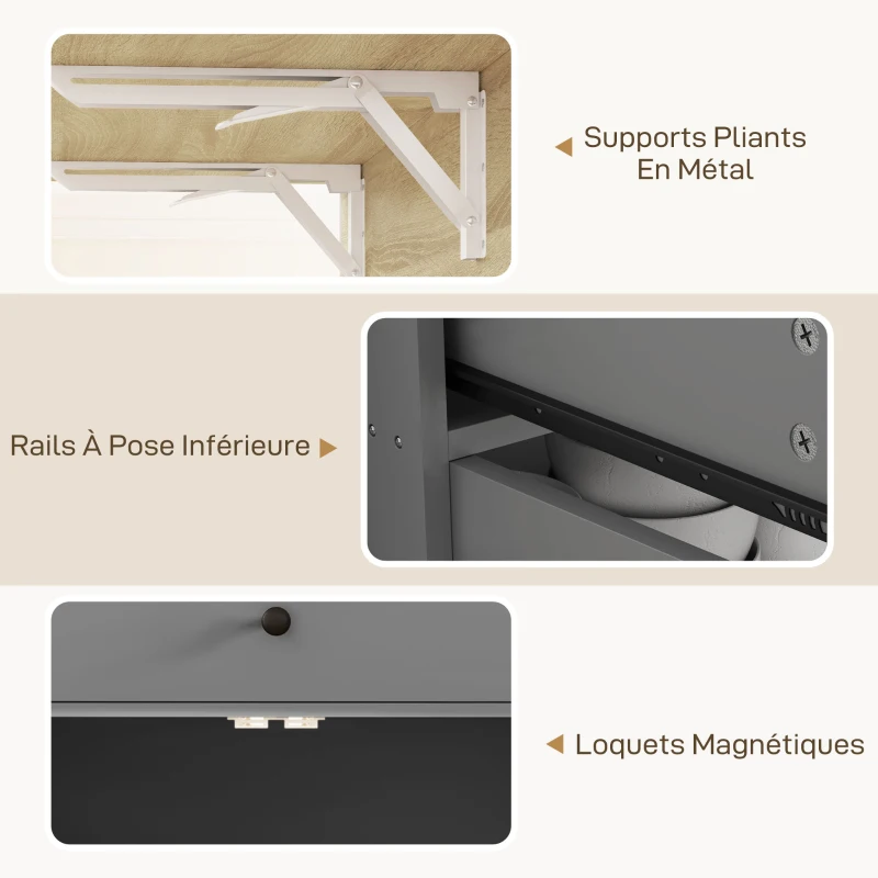HOMCOM Desserte de cuisine sur roulettes, Îlot central cuisine tiroir étagère réglable support à épices et porte-serviette gris