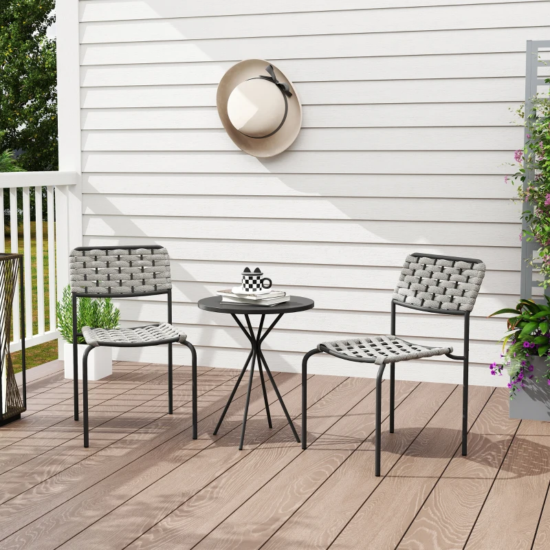 Outsunny Conjunto de Móveis de Jardim em Polyrattan, Lounge Exterior para 2 Pessoas, 3 Peças 2 Cadeiras, Mesa Grau