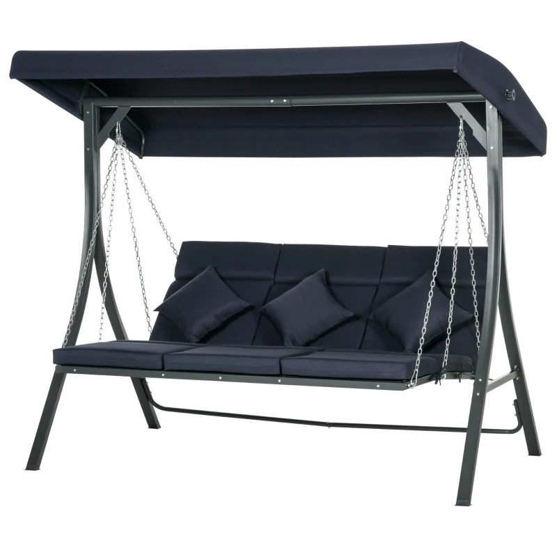 Outsunny Balanço estilo Hollywood para jardim, 3 pessoas, toldo ajustável, 198 x 118 x 168 cm, Azul Escuro