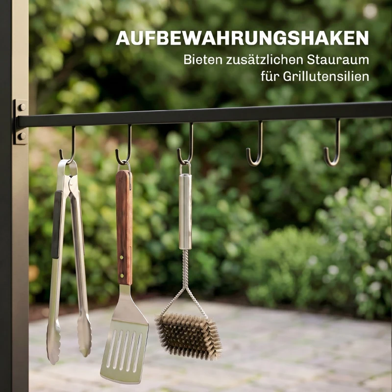 Outsunny Grillpaviljoen, Grillafdak, Regenbescherming, Haken voor Keukengerei, Stalen frame, grijs, 215 x 150 x 174/220 cm