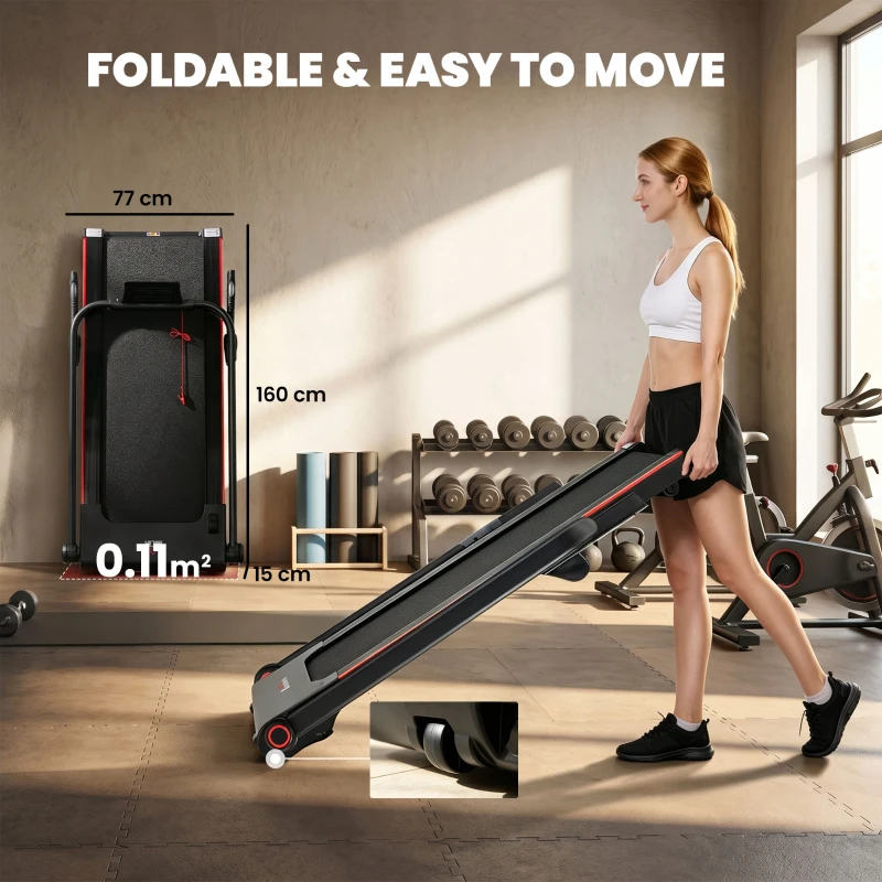 HOMCOM 750W Folding Treadmill, 1-14km/h Electric Running Machine w/ Wheels, Safety Button, LED Monitor, Phone Holder for Home Office Jogging Fitness Exercise Workout
