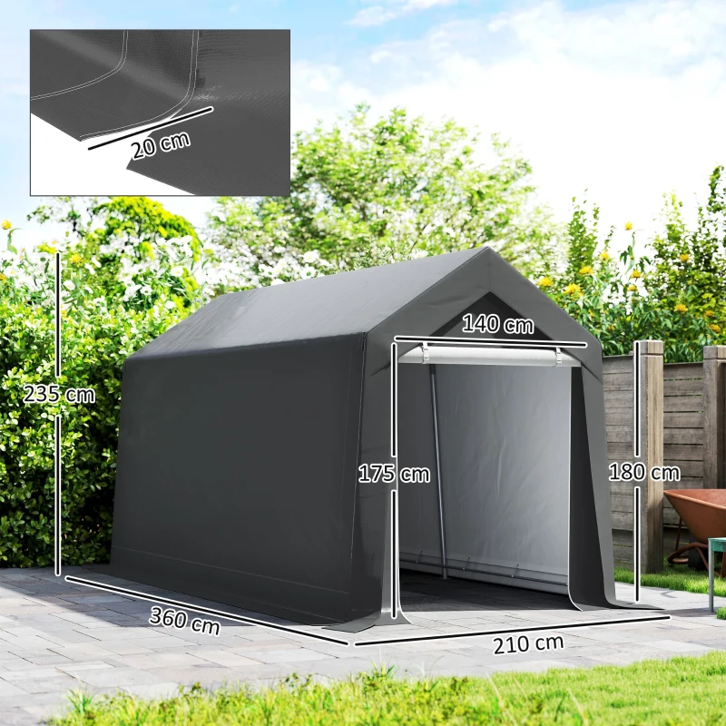 Outsunny Tenda de jardim resistente às intempéries, resistente aos UV, janela de ventilação, estrutura de aço, 210x360x235 cm, cinza escuro