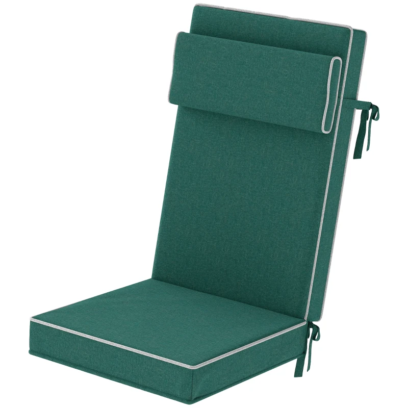 Outsunny Almofada de assento 120 x 47 x 9,5 cm repelente à água, almofada para cadeira com tiras, apoio de cabeça, UPF50+, Verde
