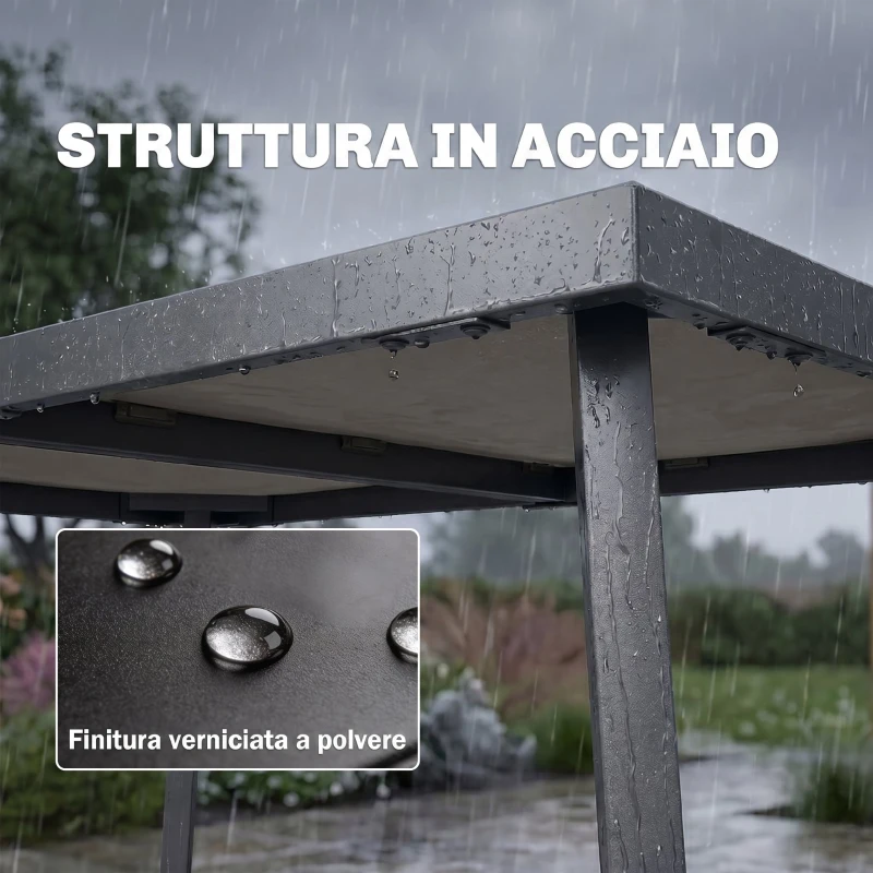 Outsunny Tavolo da Giardino Rettangolare per 6 Persone con Piano Effetto Legno, in Acciaio e PSPC, 145x85x72 cm, Grigio