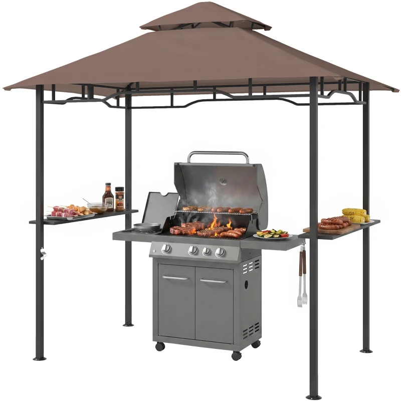 Outsunny Barbecuepaviljoen barbecuetent tuintent balkon barbecue paviljoen dubbel dak staal