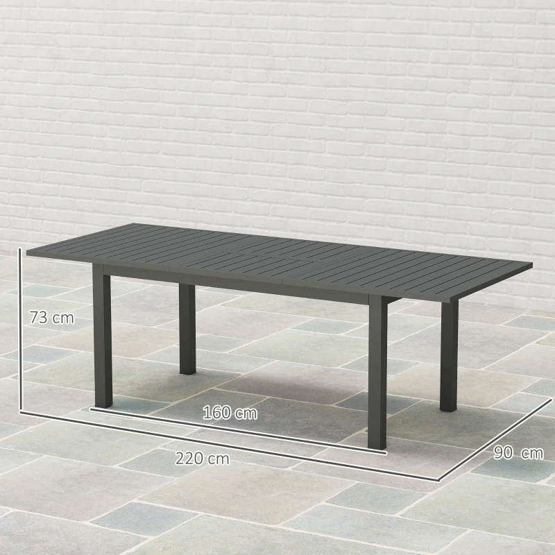 Outsunny Mesa de Jardim Extensível Alumínio 160/220x90 cm Resistente às Intempéries Mesa de Varanda, Mesa Buffet Antiderrapante Cinza