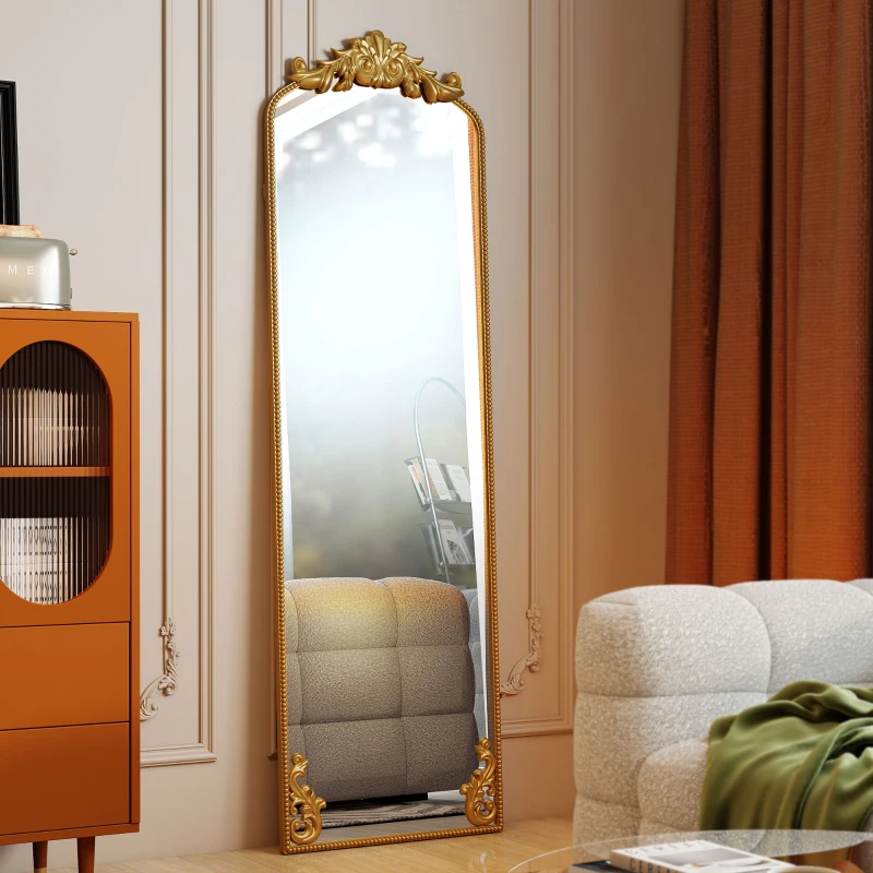 HOMCOM Full Length Mirror, 50 x 160 cm Floor Mirror with Baroque Metal Frame for Bedroom, Living Room, Dressing Room, Gold Tone
