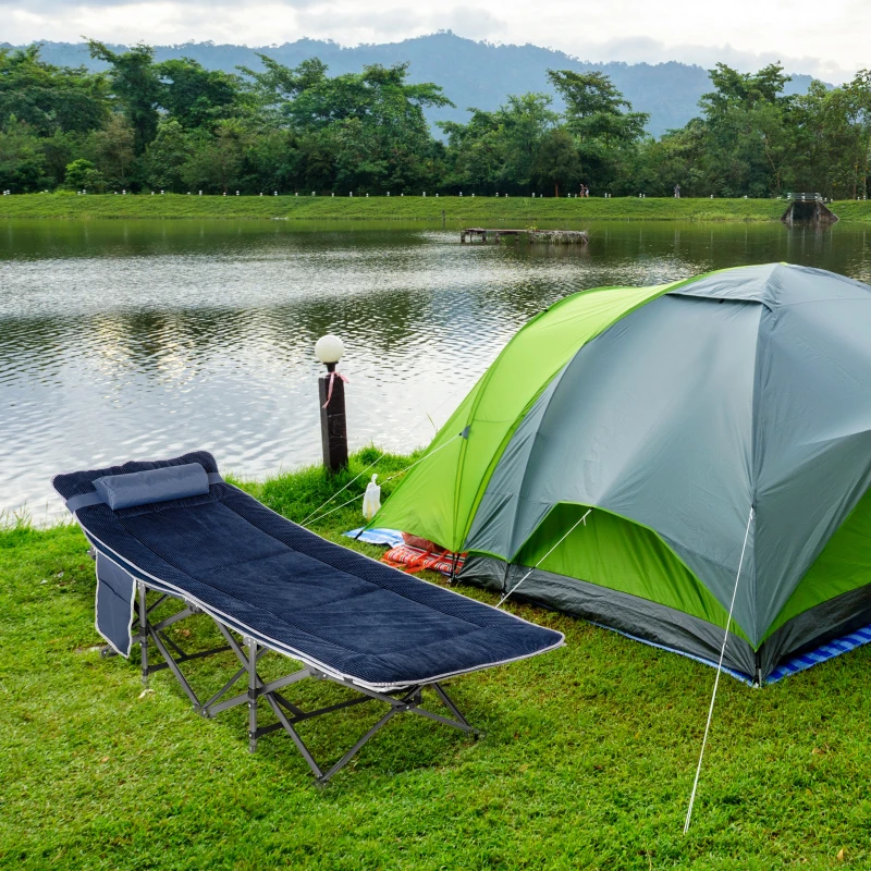 Outsunny Cama de campismo, cama dobrável com apoio de cabeça, 188 x 64,5 x 53 cm, Azul escuro