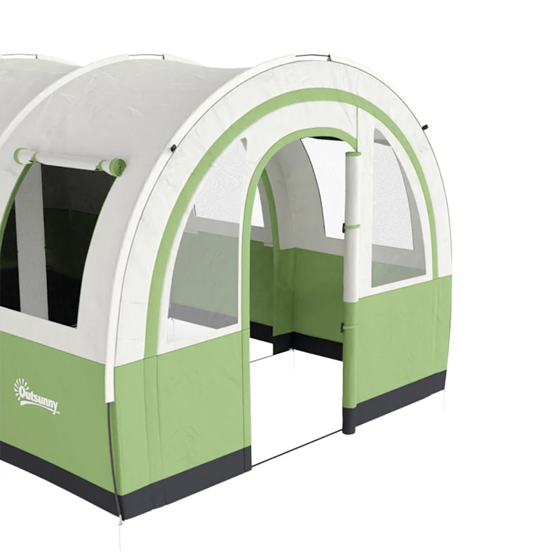 Outsunny Three Man Duo Room Tunnel Tent, with Accessories - Cream/Green