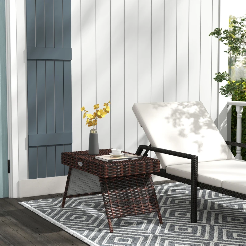 Outsunny Mesa de jardim Mesa de centro para exterior Mesa de apoio para exterior, PE-Rattan, resistente às intempéries, 60 cm x 41 cm x 41 cm,  Castanho