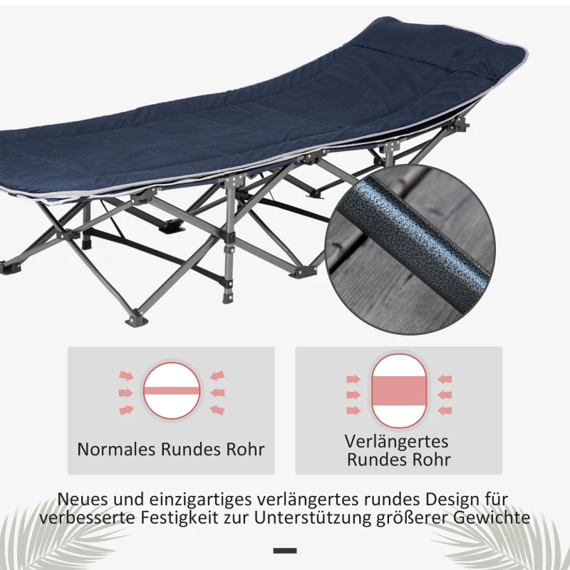 Outsunny Cama de campismo, cama dobrável com apoio de cabeça, 188 x 64,5 x 53 cm, Azul escuro