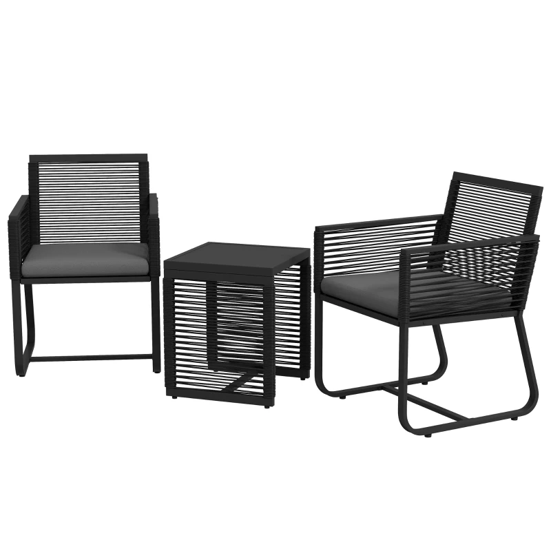 Outsunny Conjunto bistrô de 3 peças Conjunto para varanda Conjunto para terraço, resistente às intempéries, design moderno, 53 cm x 57 cm x 77 cm, Preto + Cinza