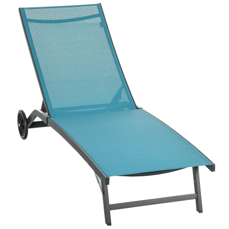 Outsunny Espreguiçadeira, encosto ajustável em 5 posições, tecido respirável, armação em alumínio, azul, 195 x 66 x 34 cm