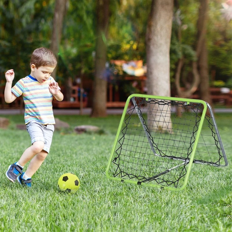 HOMCOM Rebounder para Futebol Kickback Rede Parede de Ressalto para Baseball e Basketball, Ressalto em Ambos os Lados, Ajustável em 5 Níveis, Metal, Verde+Preto, 75 x 75 x 64 cm