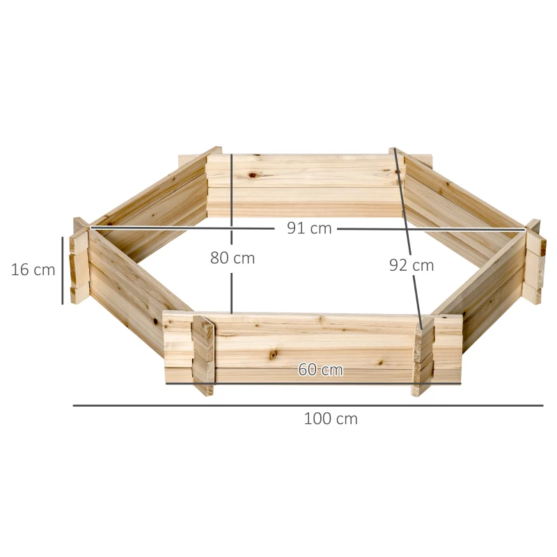 Outsunny Canteiro Elevado Hexagonal DIY, Vaso/Caixa de Madeira para Jardim e Varanda, Natural, 100 x 92 x 16 cm