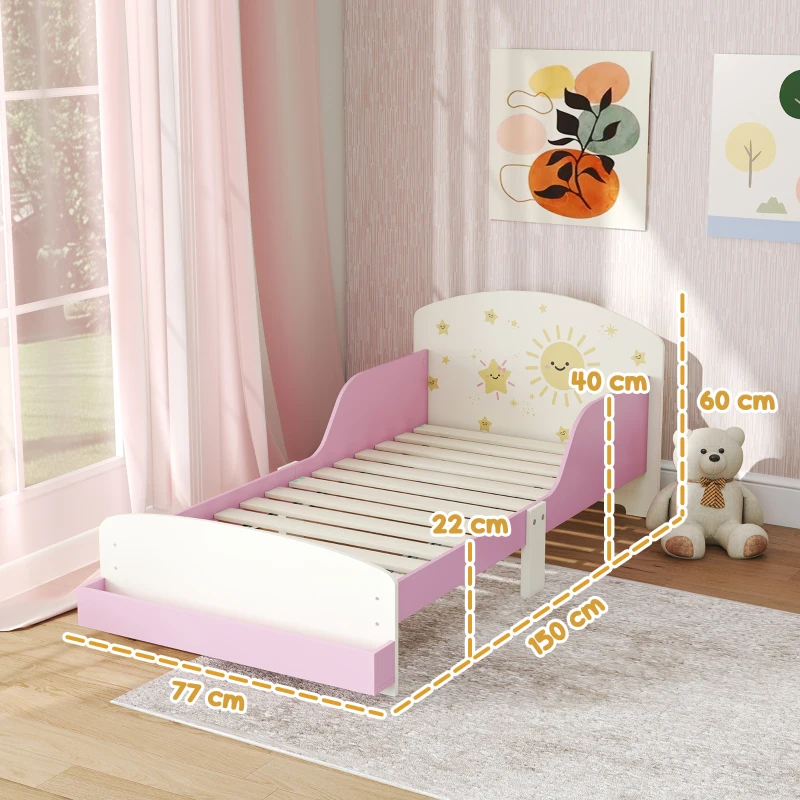 AIYAPLAY Lit enfant 70 x 140 cm, lit pour enfant avec barriere de securite et sommier à lattes, espace de rangement, rose