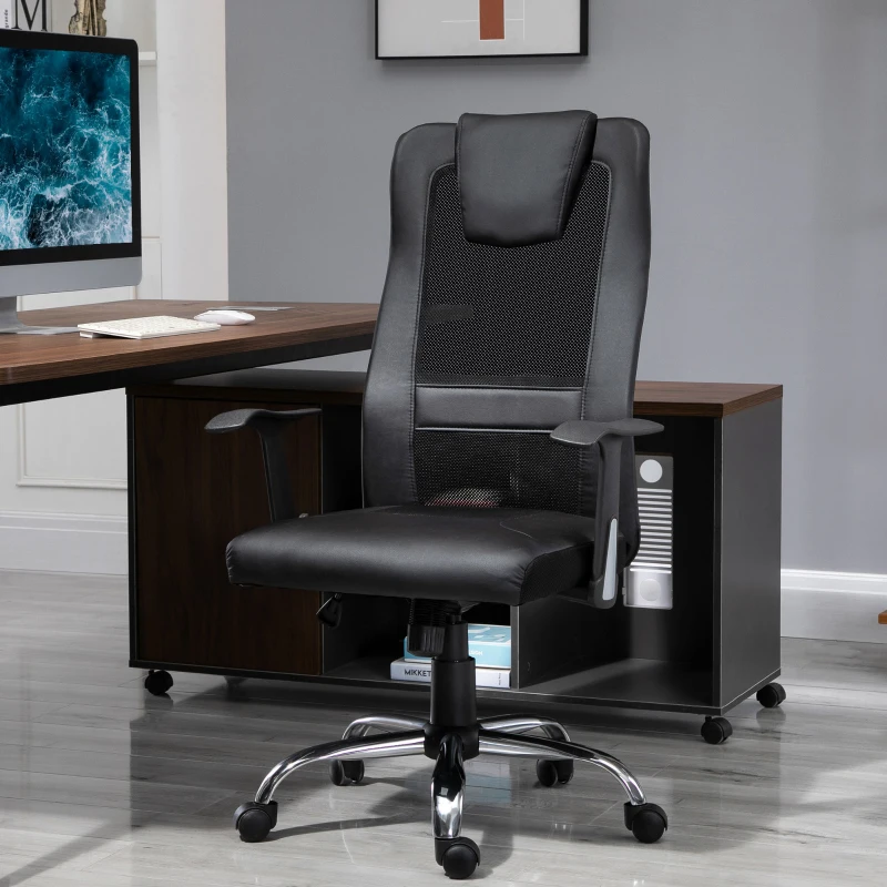 Vinsetto Cadeira de Escritório Giratória Ajustável Cadeira de Chefe Ergonômica PU preta 66 x 73 x 108-118 cm