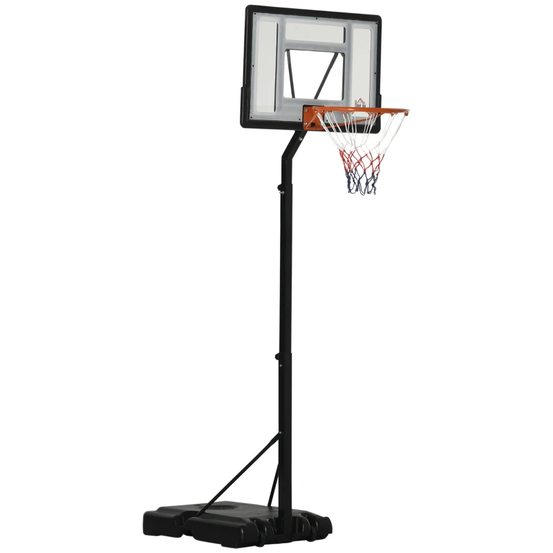 HOMCOM Suporte de basquetebol com rodas, móvel, ajustável 210-260 cm, cesto com suporte para exterior e interior, aço e plástico, preto