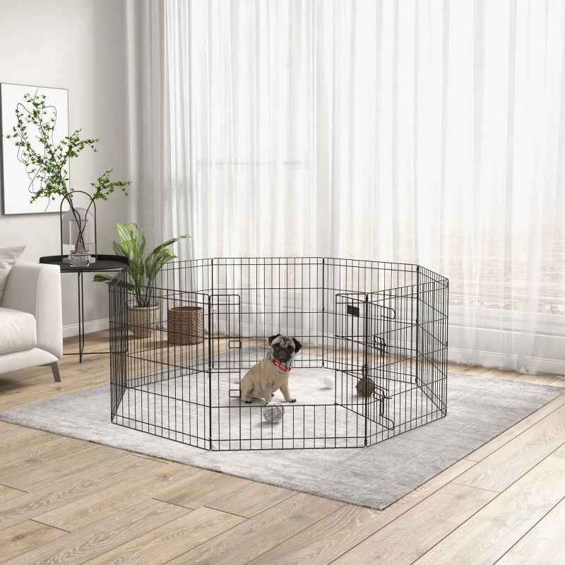 PawHut Haustierlaufstall, Spielgehege für Welpen und kleine Hunde, mit Tür, Indoor- und Outdoor-tauglich, 61 cm, Schwarz