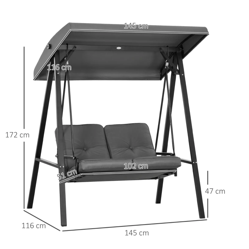 Outsunny Balanço estilo Hollywood, balanço de jardim 2 lugares com toldo ajustável, suporta até 220 kg, 145 x 116 x 172 cm, Cinza escuro