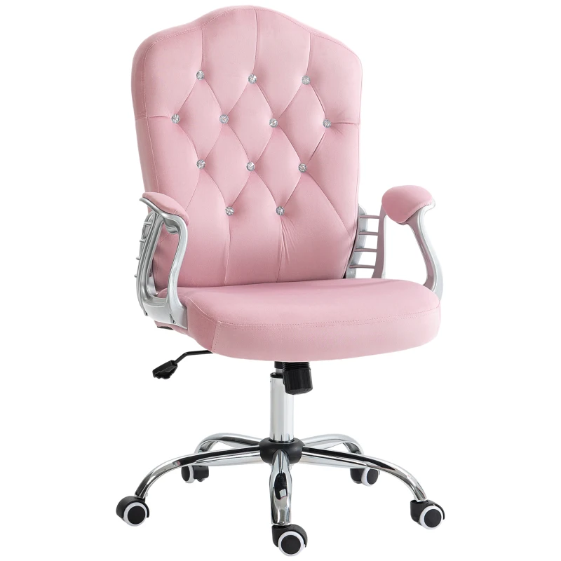 Vinsetto Cadeira de escritório, encosto reclinável, altura ajustável, visual de veludo, até 120 kg, Rosa