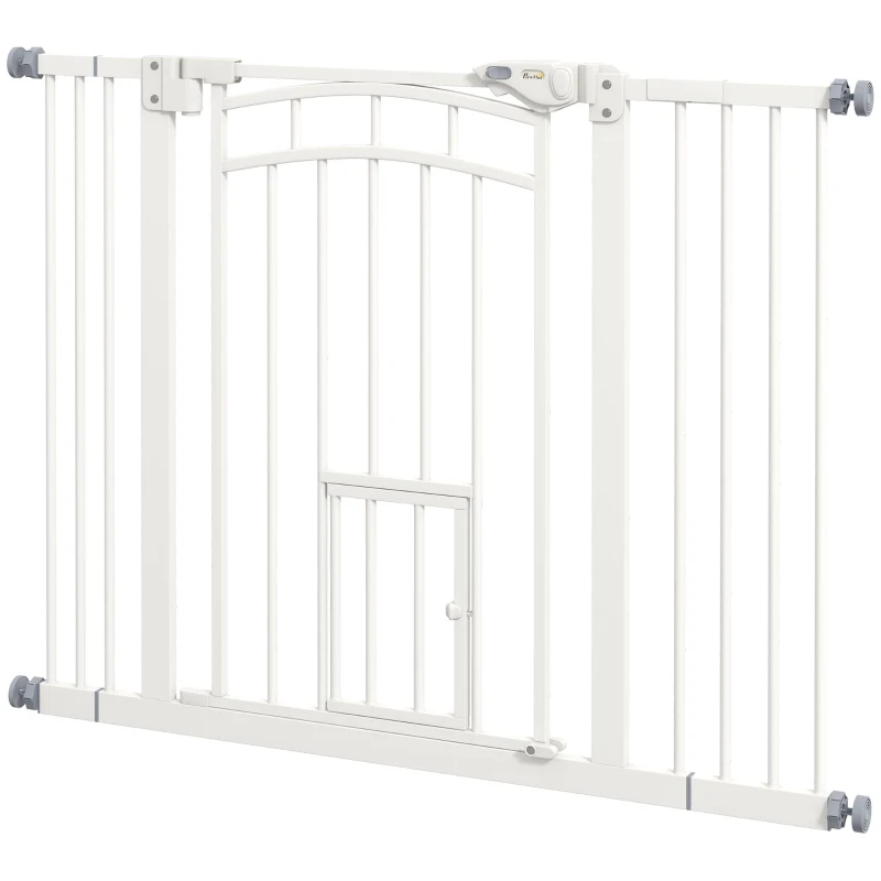 PawHut Barrera de Seguridad para Perros 74-100 cm con Extensión Montaje a Presión Doble Bloqueo para Puerta Escalera Blanco