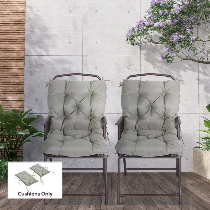Outsunny Conjunto com 2 almofadas de assento, 98 x 50 cm, almofadas para cadeira com fitas de amarração, capa de tecido, 8 cm de espessura, Cinza claro