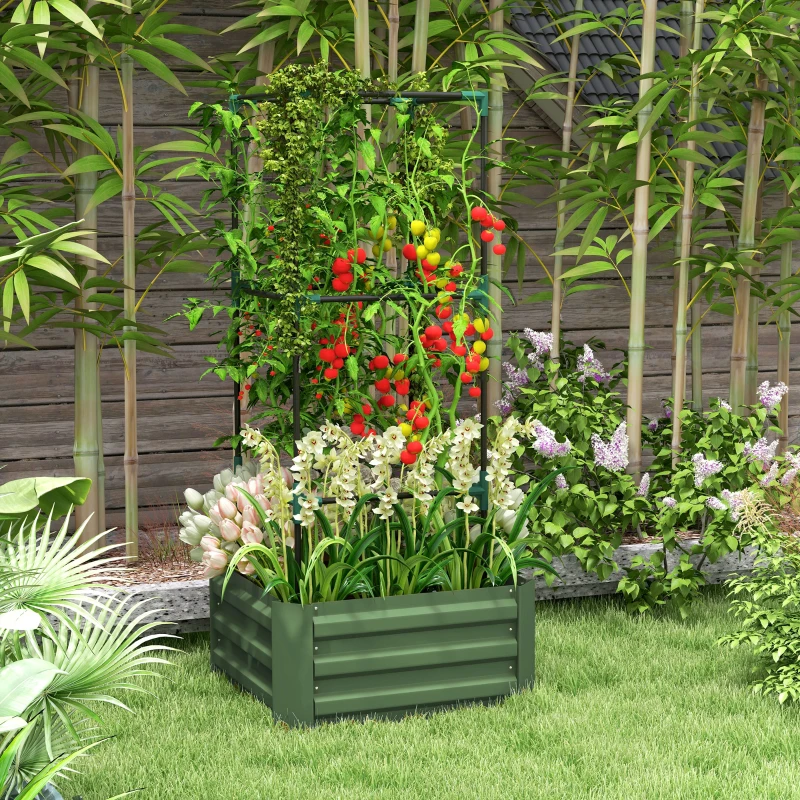 Outsunny Jardinera Exterior Grande con Enrejado y Fondo Abierto para Plantas Trepadoras 61x61x140 cm Verde