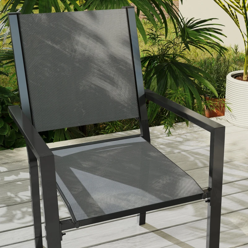 Outsunny Table de jardin extérieure avec 6 chaises empilables, plateau à lattes 150 cm, structure en acier anti-rouille, gris