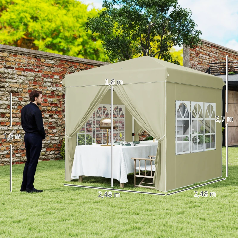 Outsunny Pavilhão pop-up 2,5 x 2,5 m com paredes laterais e bolsa de transporte, tenda de jardim ajustável UPF50+, Creme branco