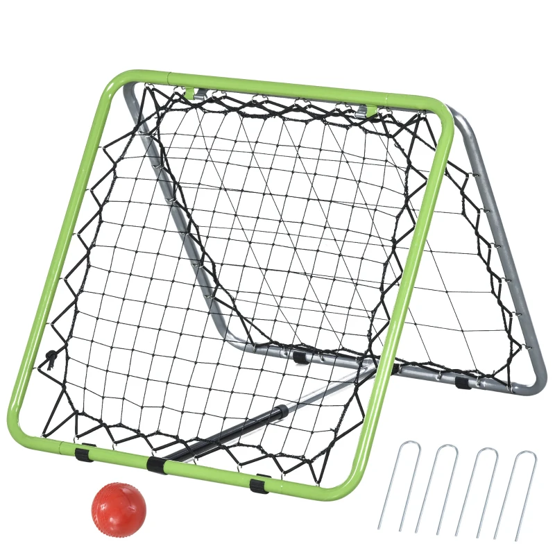 HOMCOM Rebounder para Futebol Kickback Rede Parede de Ressalto para Baseball e Basketball, Ressalto em Ambos os Lados, Ajustável em 5 Níveis, Metal, Verde+Preto, 75 x 75 x 64 cm