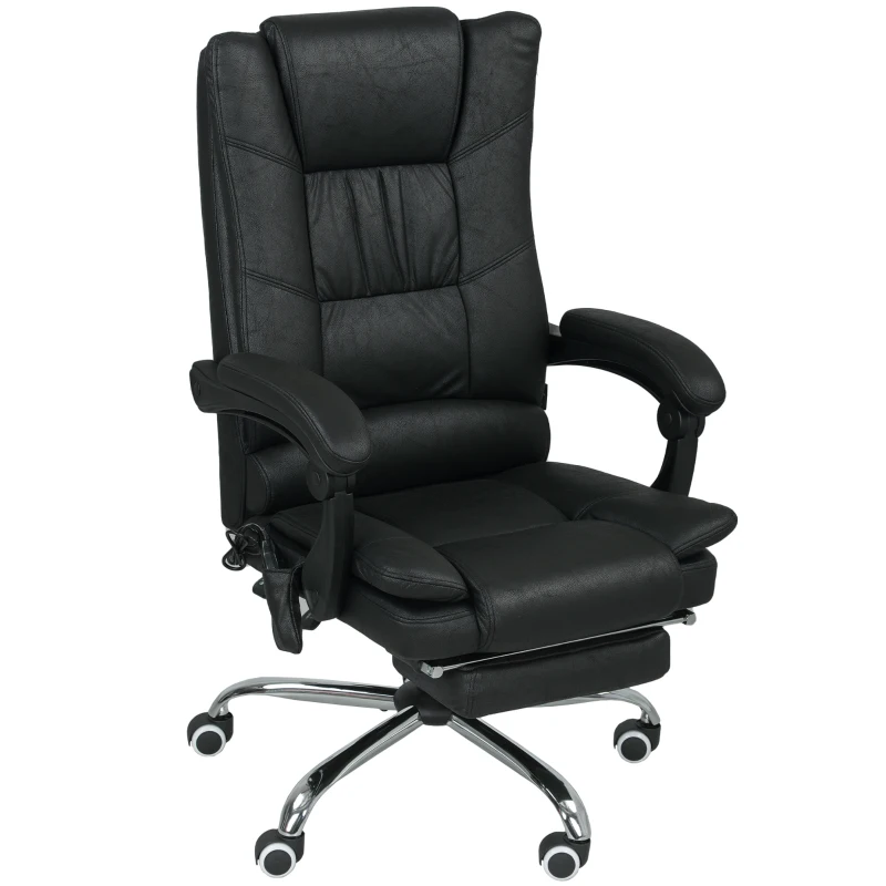 Vinsetto Cadeira de massagem Cadeira de escritório com função de massagem, incl. apoio para os pés, ajustável em altura, 64 cm x 70 cm x 118 cm, Preto