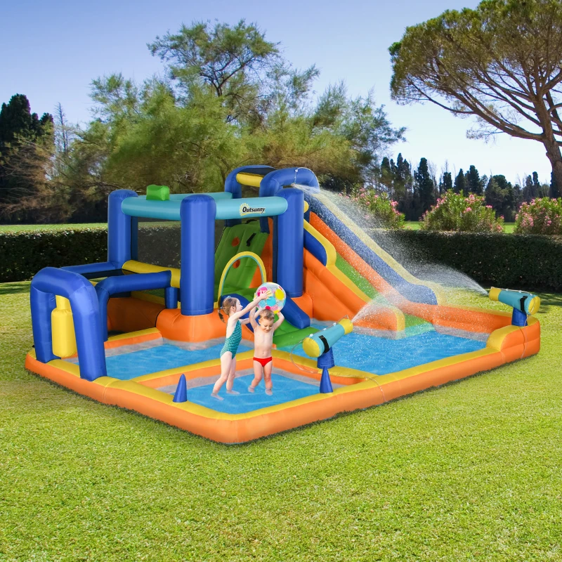 Outsunny Castillo Hinchable Infantil con Tobogán Piscina Muro de Escalada Inflador y Bolsa de Transporte 430x420x200cm Multicolor