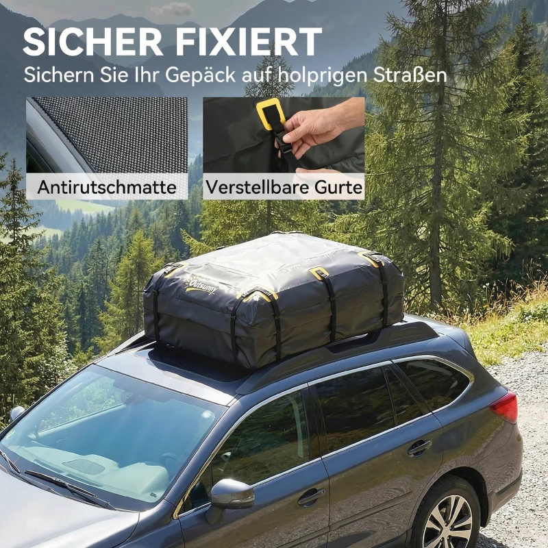 Outsunny Auto Dachbox 21 Kubikfuß Faltbar Wasserdicht Dachgepäckträger mit Anti-Rutsch-Matte 10 Schwerlastgurten 6 Türhaken