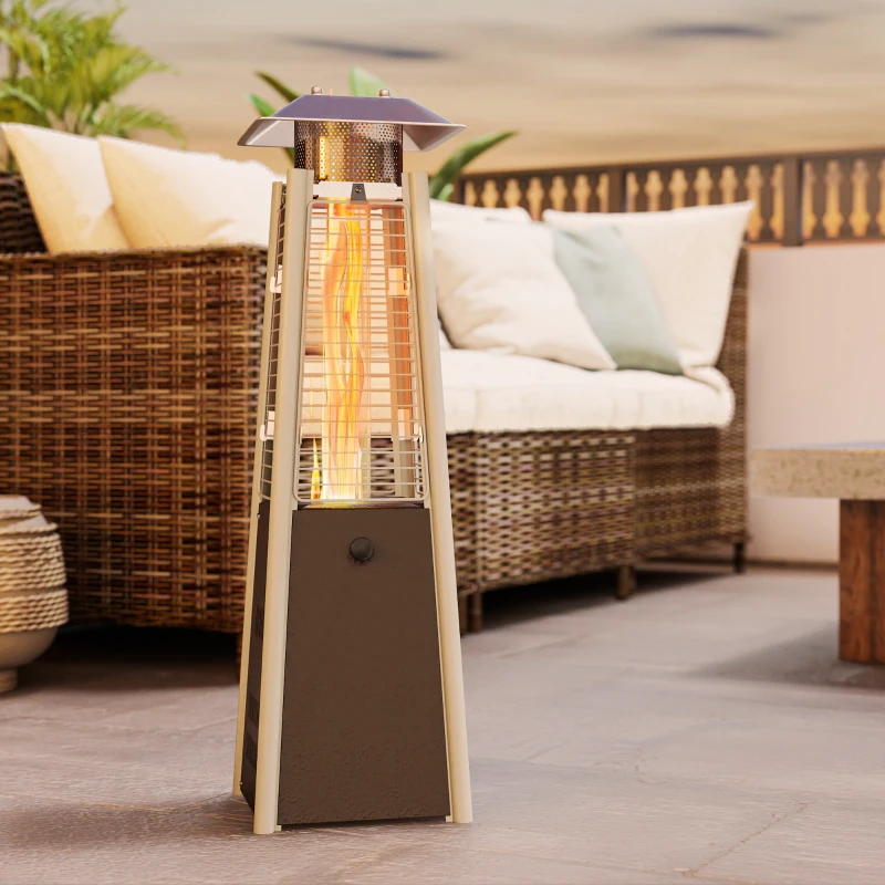 Outsunny Estufa de Gas Butano Portátil 3000W con Temperatura Ajustable Sistema Antivuelco y Ignición por Presión Plata y Bronce