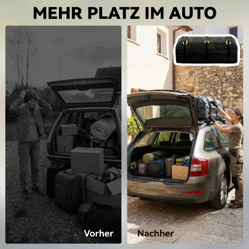 Outsunny Auto Dachbox 21 Kubikfuß Faltbar Wasserdicht Dachgepäckträger mit Anti-Rutsch-Matte 10 Schwerlastgurten 6 Türhaken
