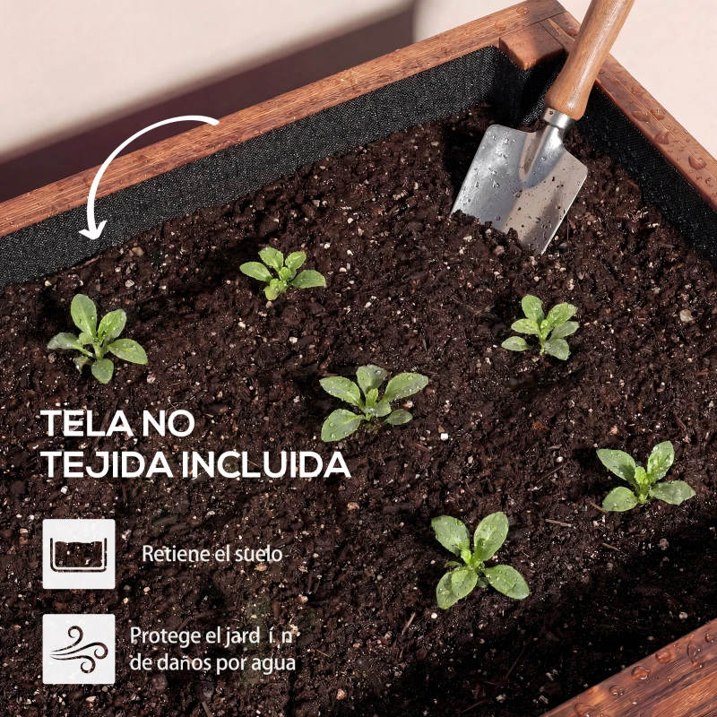 Outsunny Jardinera Exterior de Madera con Ruedas con Orificio de Drenaje y Tela no Tejida Macetero 60x30x41 cm Marrón Oscuro