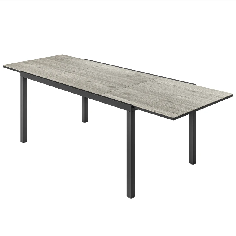Outsunny Mesa de jantar extensível para 6-8 pessoas, mesa exterior ajustável em alumínio, aço, plástico, aparência de madeira, Cinza