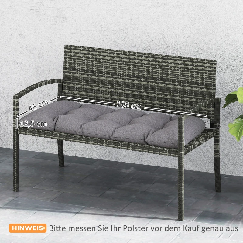 Outsunny Almofada de banco 105 x 46 x 12,5 cm com fitas, Almofada externa para móveis de jardim, Banco, Cinza