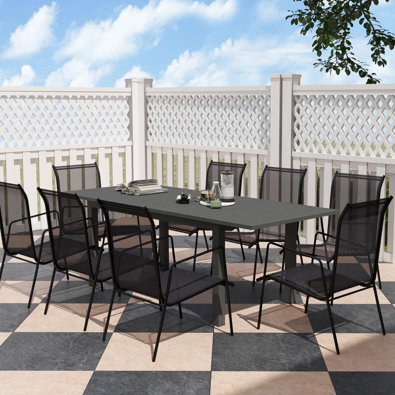 Outsunny Mesa de Jardim Extensível Alumínio 160/220x90 cm Resistente às Intempéries Mesa de Varanda, Mesa Buffet Antiderrapante Cinza