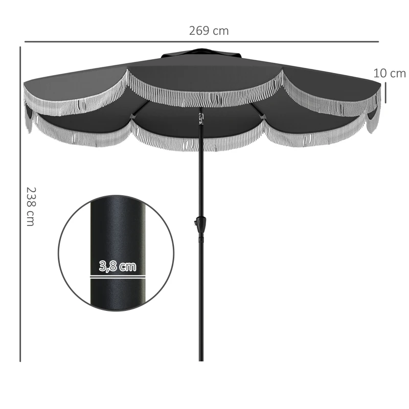Outsunny Guarda-sol Ø269 cm, Proteção UV Guarda-sol octogonal para varanda, proteção solar para jardim, Cinza escuro