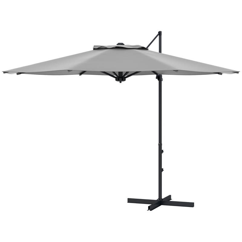 Outsunny Ø3 m Guarda-sol lateral, inclinável, giratório, manivela manual, respiradouro, mastro metálico, cinza escuro