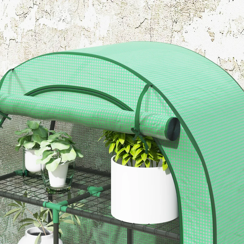 Outsunny Mini-estufa, estufa de 4 níveis com lona plástica, portátil, porta enrolável, 100 x 45 x 160 cm, verde