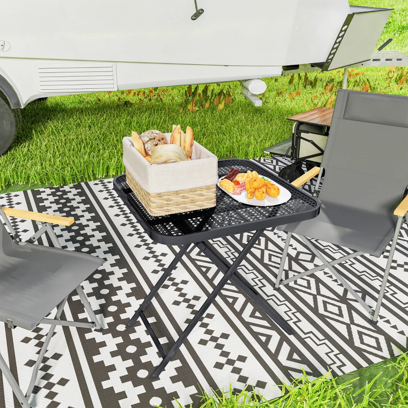 Outsunny Mesa de jardim dobrável 70 x70 cm, resistente às intempéries, mesa de varanda dobrável com design vazado, quadrada Preto