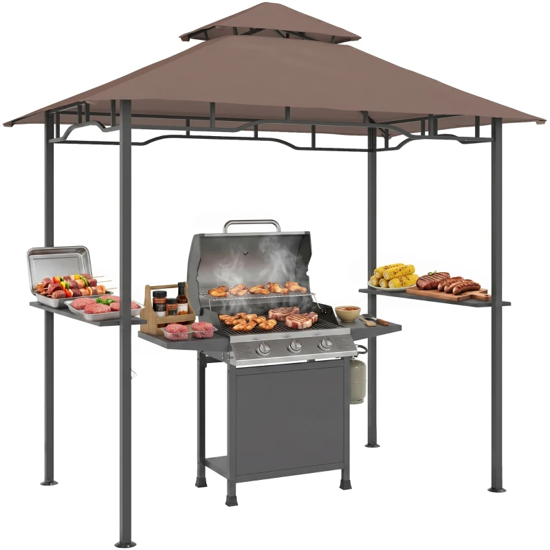 Outsunny Barbecuepaviljoen barbecuetent tuintent balkon barbecue paviljoen dubbel dak staal