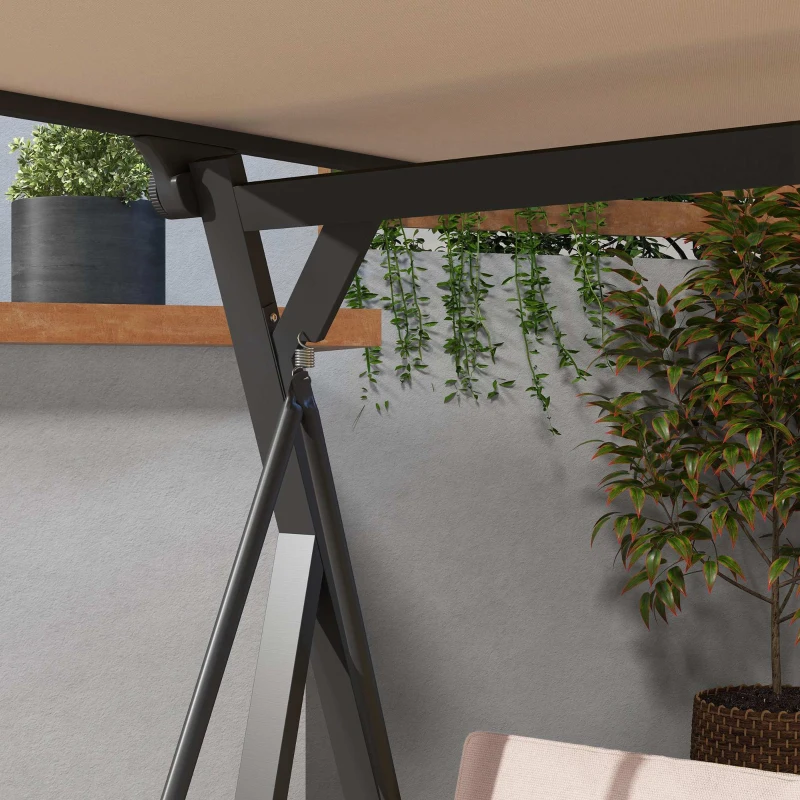 Outsunny Baloiço estilo Hollywood para jardim 3 lugares, com toldo, resistente às intempéries, Bege + Preto